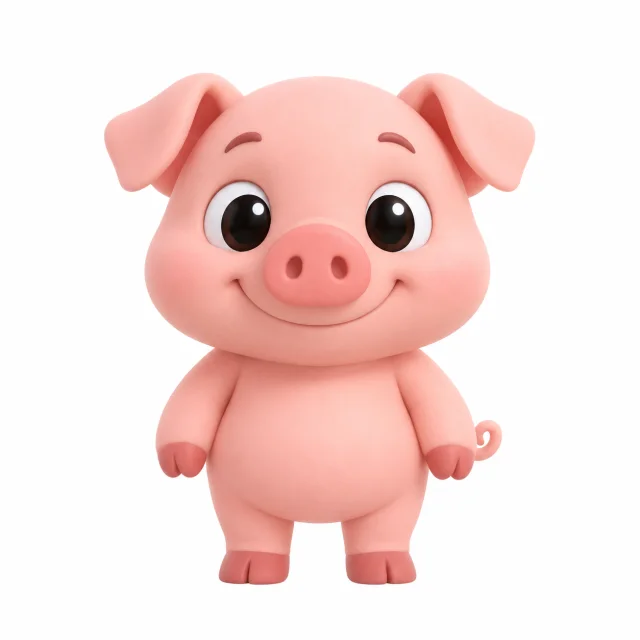 Pip the Pig, a round pink pig standing on two feet.