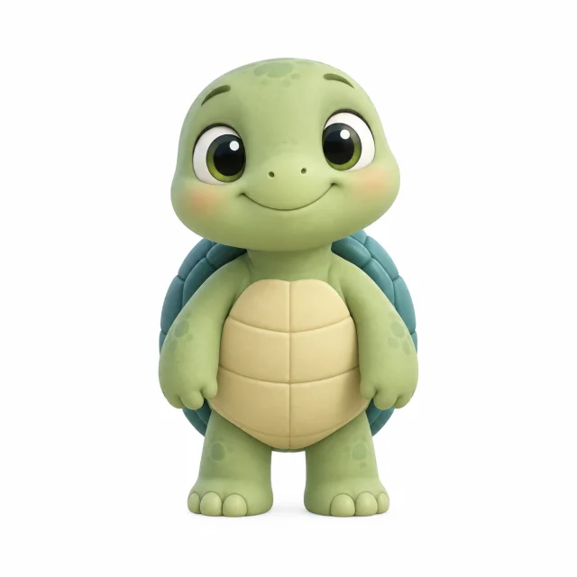 Toby the Turtle, a green turtle with a blue-green shell, standing on two feet.